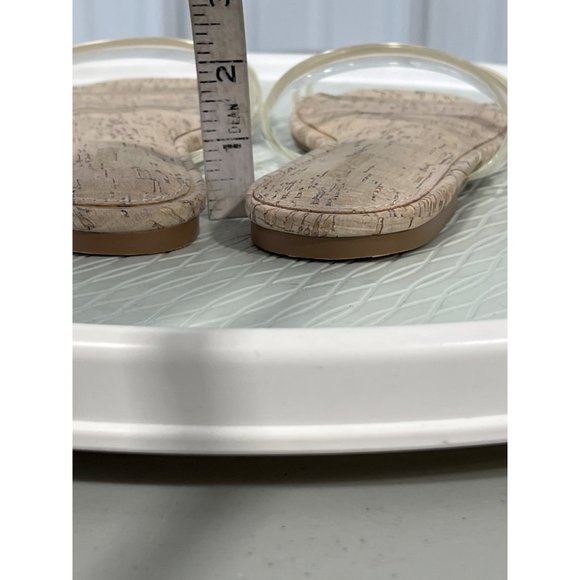Express Clear Strap Slide Flat Sandals Womens 8 Open Toe Cork Cream Summer - Picture 5 of 8